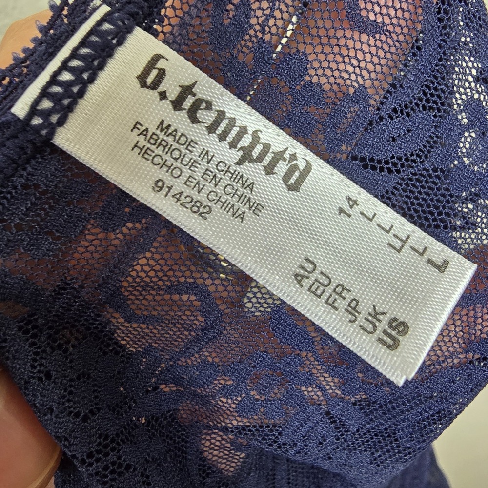 Women's Large Sheer Lace Trim Chemise Blue Bow Floral Y2k Slip Lingerie Romantic - Picture 2 of 8